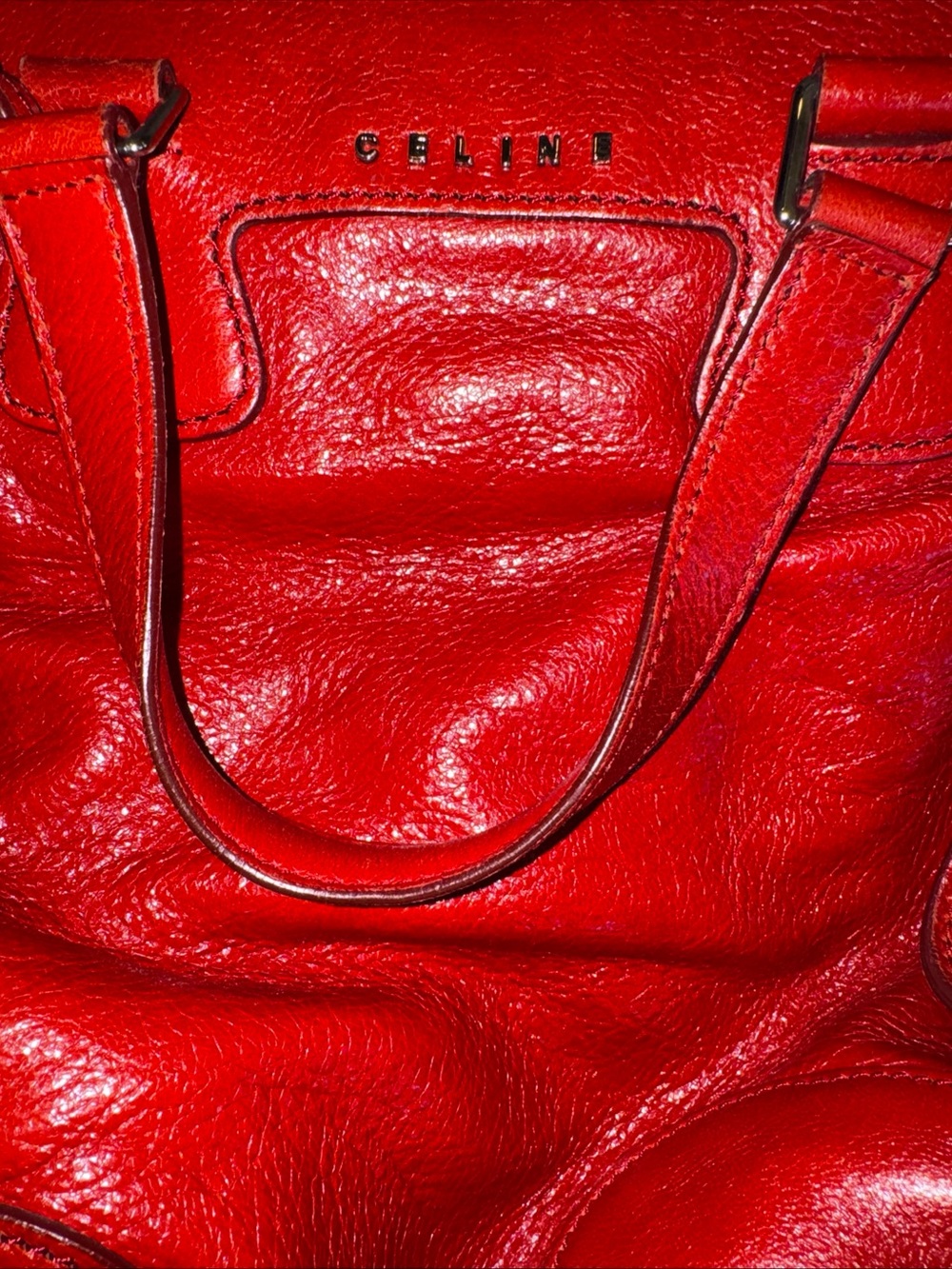 Vintage Red Leather Celine Shoulder Bag Made In Italy - Picture 10 of 15